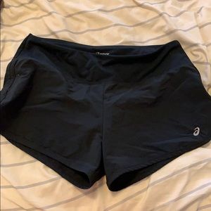 Black ASICS running shorts